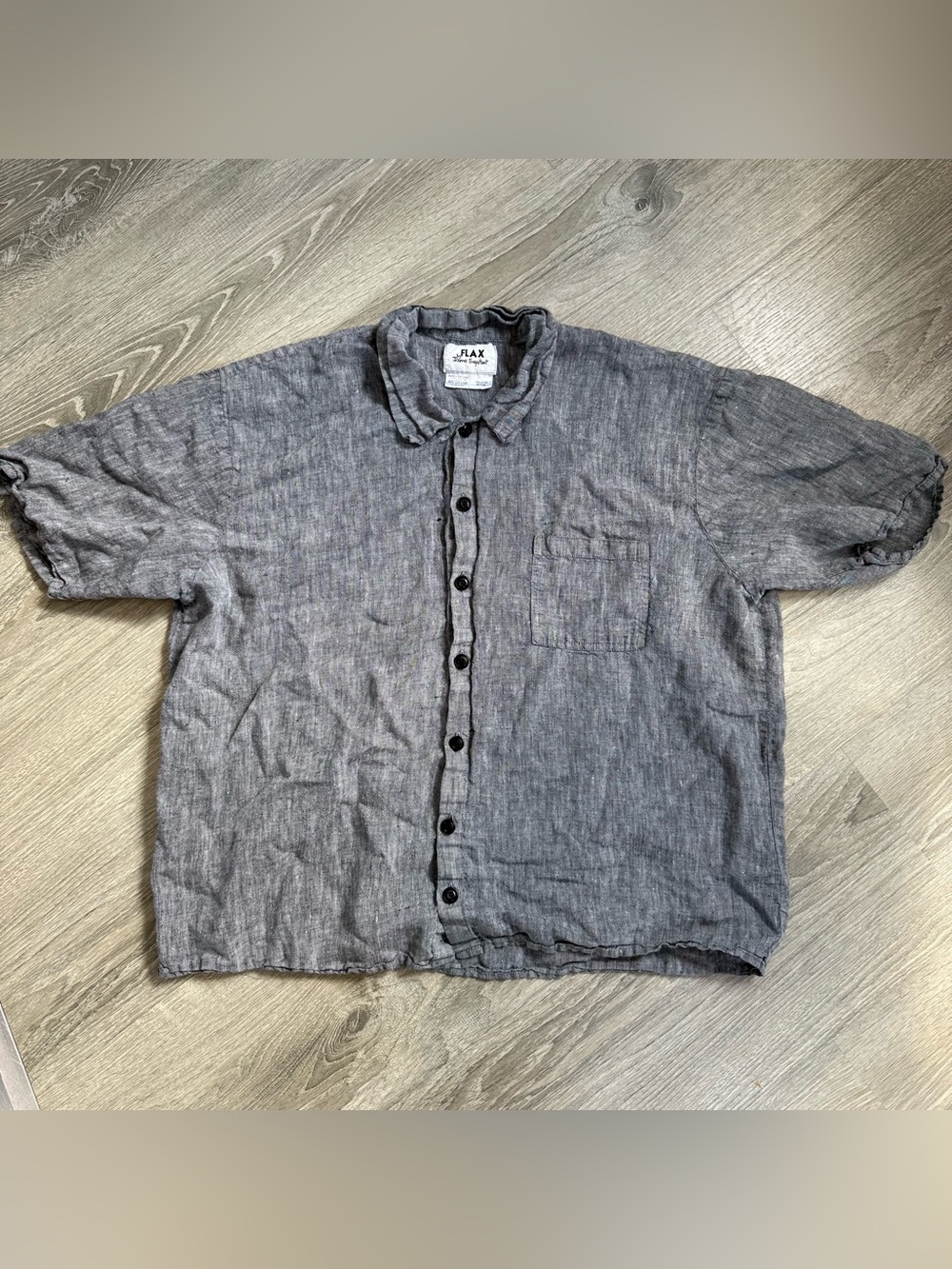 Vintage Linen Flax Short-Sleeve Button-Down Shirt in Charcoal gray - Lagenlook